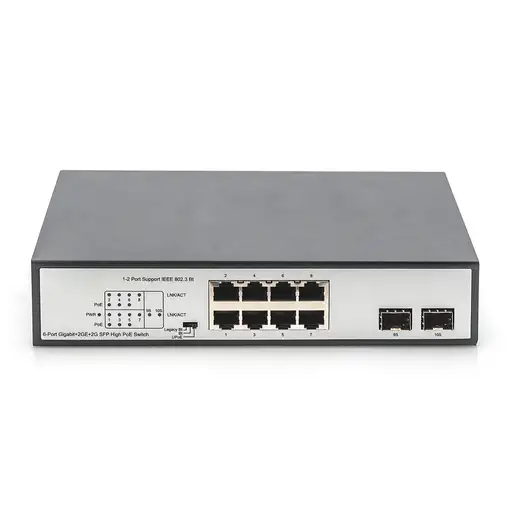 Digitus Conmutador Gigabit de 8 puertos con 6 puertos PoE, 2 RJ45, 2 SFP Uplink, 8