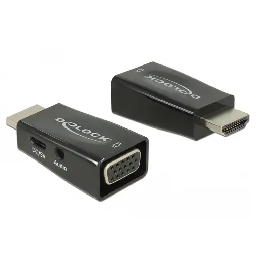 DeLOCK 65901 cambiador de género para cable HDMI A VGA & 3.5 mm Audio Negro