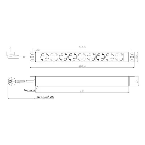 EFB Elektronik EK631DE.1 base múltiple 2 m 9 salidas AC Interior Negro