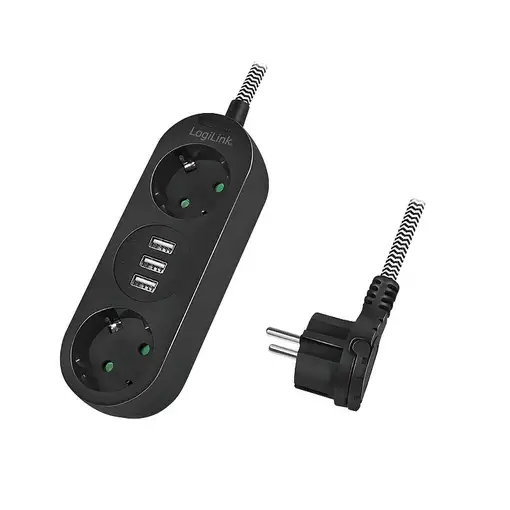 LogiLink LPS262U base múltiple 1,5 m 2 salidas AC Interior Negro