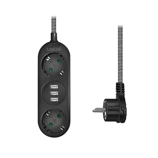 LogiLink LPS262U base múltiple 1,5 m 2 salidas AC Interior Negro