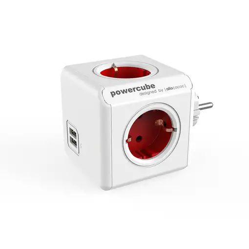Allocacoc PowerCube Original USB base múltiple 4 salidas AC Interior Rojo, Blanco
