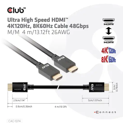 CLUB3D CAC-1374 cable HDMI 4 m HDMI tipo A (Estándar) Negro