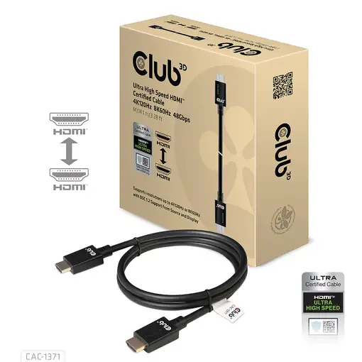 CLUB3D Ultra High Speed HDMI 4K120Hz, 8K60Hz Certified Cable 48Gbps M/M 1 m/3.28 f