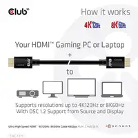 CLUB3D Ultra High Speed HDMI 4K120Hz, 8K60Hz Certified Cable 48Gbps M/M 1 m/3.28 f