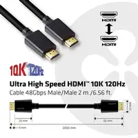 CLUB3D Ultra High Speed HDMI 4K120Hz, 8K60Hz Certified Cable 48Gbps M/M 2 m / 6.56