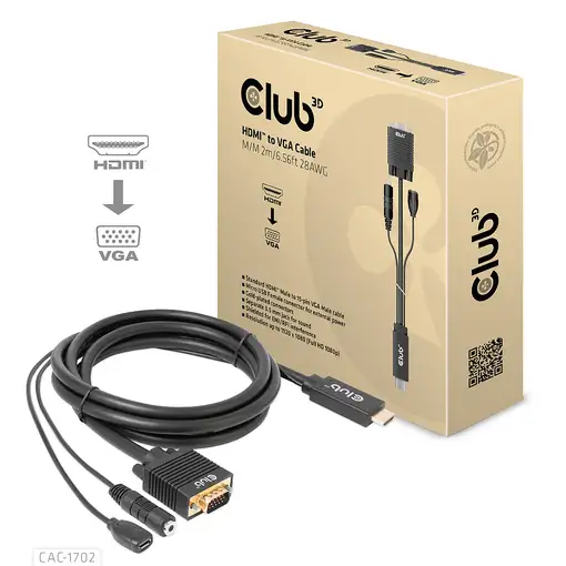 CLUB3D CAC-1712 adaptador de cable de vídeo 2 m VGA (D-Sub) + 3,5mm HDMI + Micro-U