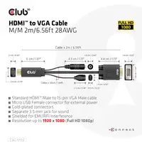 CLUB3D CAC-1712 adaptador de cable de vídeo 2 m VGA (D-Sub) + 3,5mm HDMI + Micro-U