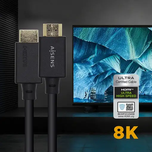 AISENS Cable HDMI V2.1 Ultra Alta Velocidad / HEC Certificado 8k@60Hz 48Gbps, A/M-