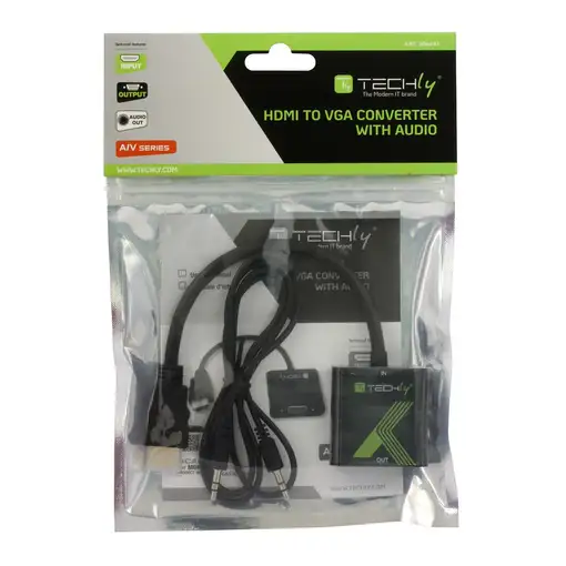 Techly HDMI - VGA+3.5mm M/F 0,15 m Negro