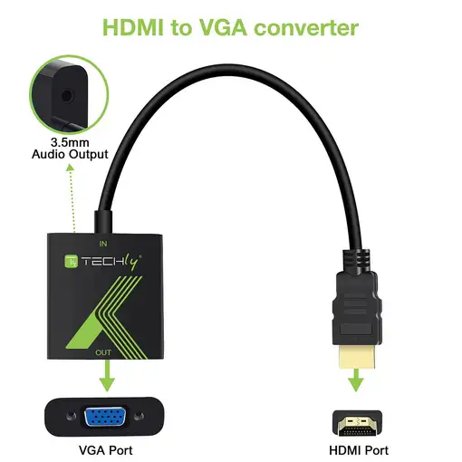 Techly HDMI - VGA+3.5mm M/F 0,15 m Negro