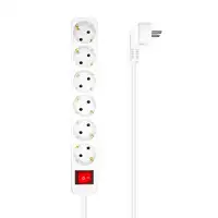 AISENS Base Multiple 6 Tomas Con Interruptor Con Cable 3x1.5mm2, Blanco, 1.4m