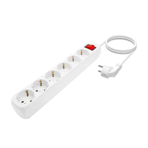 AISENS Base Multiple 6 Tomas Con Interruptor Con Cable 3x1.5mm2, Blanco, 1.4m