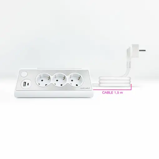 Nanocable Regleta de Sobremesa con 3 Tomas de Tierra y 2 USB´s con Luz, Blanco