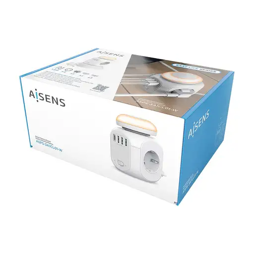 AISENS Regleta de Enchufes Sobremesa Multifuncion con 4 Tomas + 1XUSB-C, 3XUSB-A,