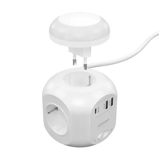 AISENS Regleta de Enchufes Sobremesa Multifuncion con 4 Tomas + 1xUSB-C 20W PD3.0,
