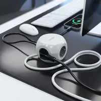 AISENS Regleta de Enchufes Sobremesa Multifuncion con 3 Tomas + 2xUSB-C, 2xUSB-A,