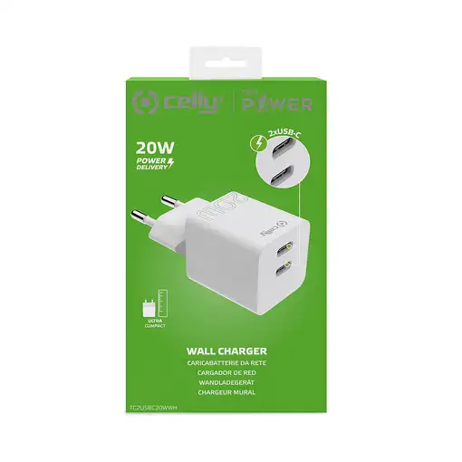 Celly TC2USBC20WWH cargador de dispositivo móvil Smartphone, Tableta Blanco Corrie