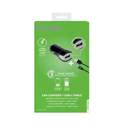 Celly CCUSBTYPEC cargador de dispositivo móvil Smartphone, Tableta Negro Encendedo