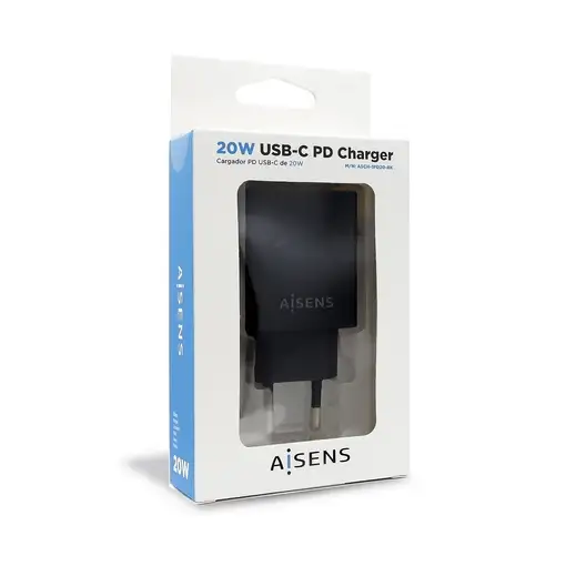 AISENS Cargador USB-C PD 3.0 1 Puerto 1x USB-C 20 W, Negro