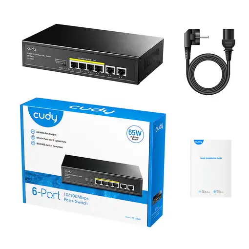 Cudy FS1006P switch Fast Ethernet (10/100) Energía sobre Ethernet (PoE) Negro