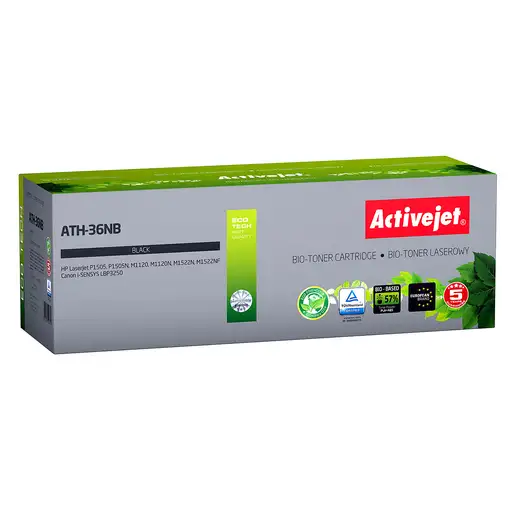 Activejet BIO Tóner ATH-36NB para impresoras HP, Canon, Repuesto HP 36A CB436A, Ca