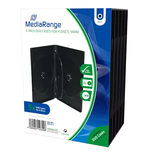 MediaRange BOX35-4 funda para discos ópticos Funda de DVD 4 discos Negro