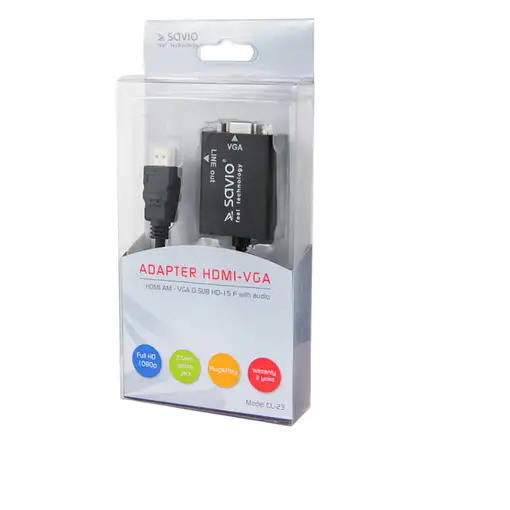Savio CL-23 adaptador de cable de vídeo 0,5 m VGA (D-Sub) HDMI tipo A (Estándar) N