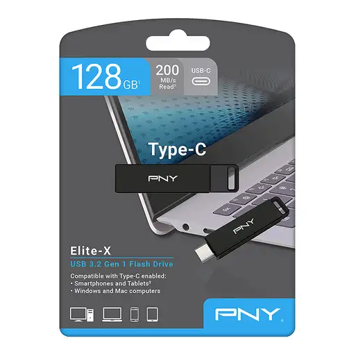 PNY Elite-X unidad flash USB 128 GB USB Tipo C 3.2 Gen 1 (3.1 Gen 1) Negro