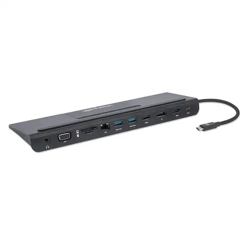 Manhattan Docking station de USB-C a 11 puertos, para tres monitores, con MST