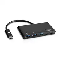 V7 Adattatore USB nero da USB-C maschio a 3 x USB 3.0 A femmina, Micro SD, SD/MMC