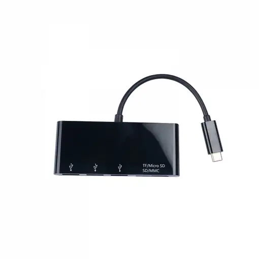 V7 Adattatore USB nero da USB-C maschio a 3 x USB 3.0 A femmina, Micro SD, SD/MMC