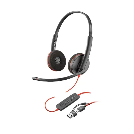 POLY Auriculares Blackwire 3220 estéreo USB-C negro + adaptador USB-C/A (paquete)