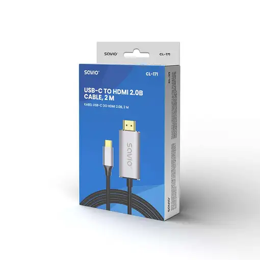 Savio USB-C to HDMI 2.0B cable 2m silver / black gold tips CL-171 cable HDMI USB C