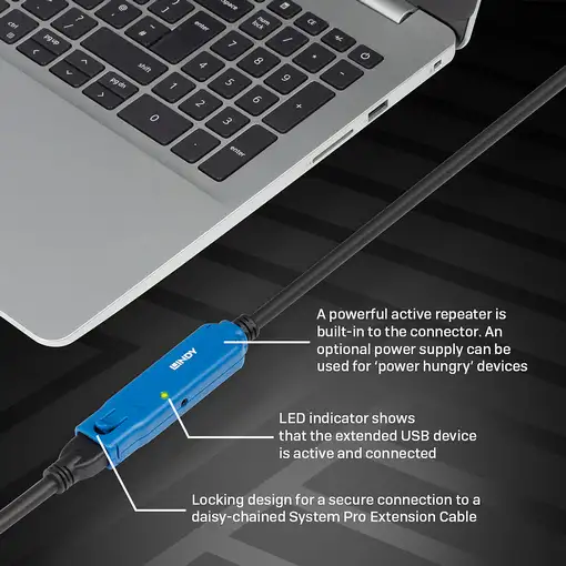 Lindy 43229 cable USB USB 3.2 Gen 1 (3.1 Gen 1) 15 m USB A Negro