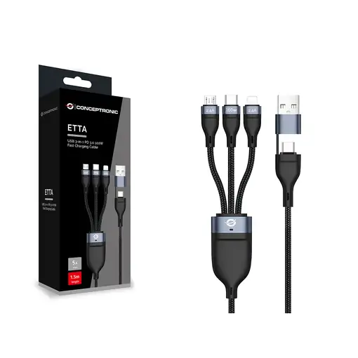 Conceptronic ETTA06B15 cable USB USB 2.0 1,5 m USB C USB C/Micro-USB B/Lightning N