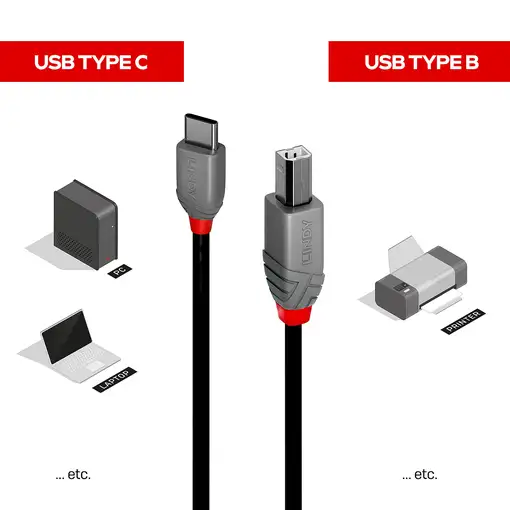 Lindy 36940 cable USB USB 2.0 0,5 m USB C USB B Negro