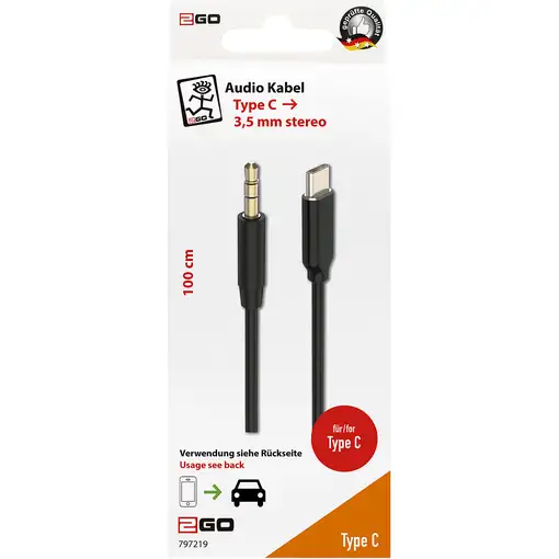 2GO 797219 cable de audio 1 m 3,5mm USB Tipo C Negro