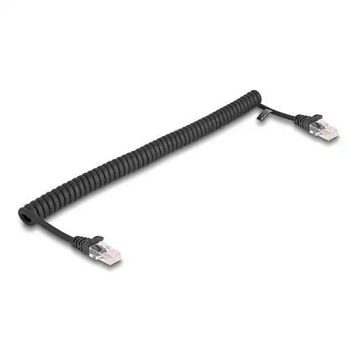 DeLOCK Cable RJ45 en espiral, macho a macho, Cat.5e 1 m, negro
