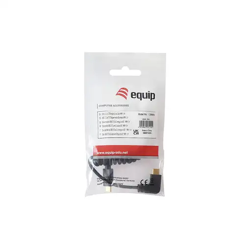 Equip Cable en espiral USB 2.0 C a C en ángulo de 90°, M/M, 1,0 m, PD 60 W