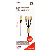 2GO 797152 cable USB 3 m USB B USB C/Micro-USB B/Lightning Negro, Oro