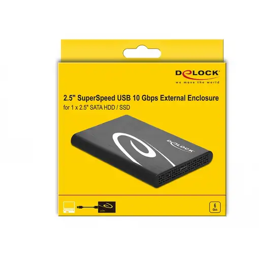 DeLOCK Carcasa externa para SATA HDD/SSD de 2.5″ con SuperSpeed USB 10 Gbps (USB 3