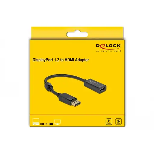 DeLOCK Adaptador DisplayPort 1.2 macho a HDMI hembra 4K pasivo negro