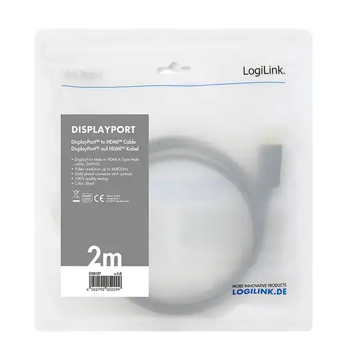 LogiLink CV0127 adaptador de cable de vídeo 2 m DisplayPort HDMI tipo A (Estándar)