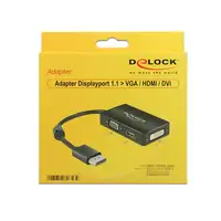 DeLOCK 0.16m DisplayPort/VGA+HDMI+DVI 0,16 m VGA (D-Sub)+ HDMI + DVI Negro