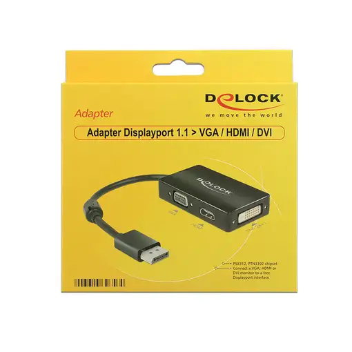 DeLOCK 0.16m DisplayPort/VGA+HDMI+DVI 0,16 m VGA (D-Sub)+ HDMI + DVI Negro