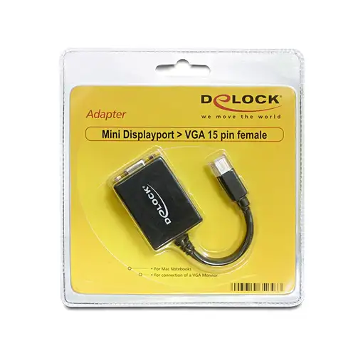 DeLOCK 65256 adaptador de cable de vídeo 0,18 m Mini DisplayPort VGA (D-Sub) Negro