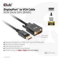 CLUB3D CAC-1012 adaptador de cable de vídeo 2 m DisplayPort VGA (D-Sub) Negro