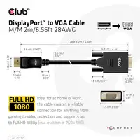 CLUB3D CAC-1012 adaptador de cable de vídeo 2 m DisplayPort VGA (D-Sub) Negro