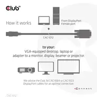 CLUB3D CAC-1012 adaptador de cable de vídeo 2 m DisplayPort VGA (D-Sub) Negro